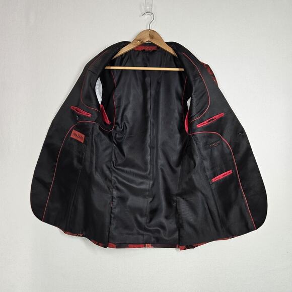 Mazari Tuxedo Jacket & Bowtie Sz S Black Red Floral Formal Holiday Evening - Picture 8 of 16